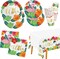 Tropical Luau Party Supplies Flamingo Party Dinnerware Set Disposable Paper Plates Napkins Cups and Tablecloth for Hawaiian Beach Party Decorations